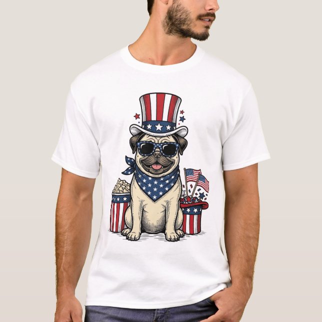 Camisa de Cachorro com Desenho de Pug Patriótico d (Frente)