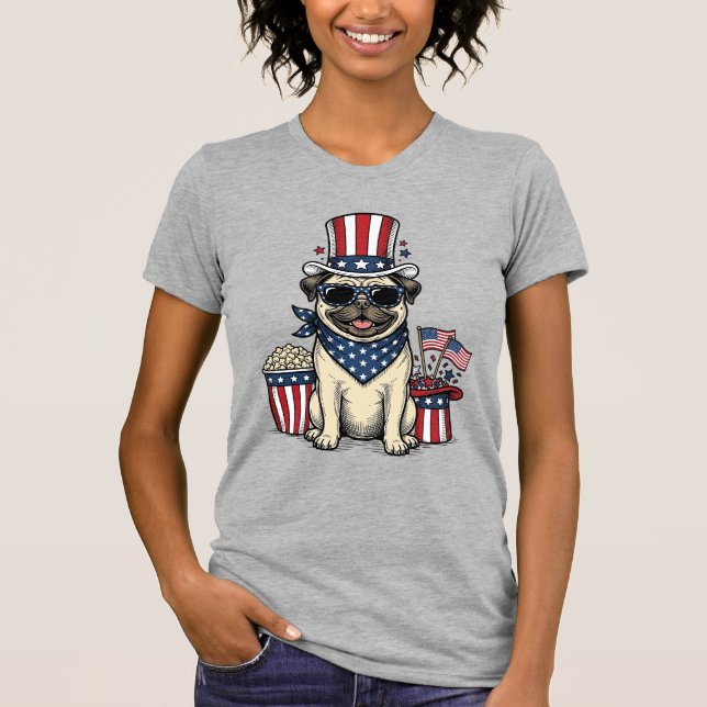 Camisa de Cachorro com Desenho de Pug Patriótico d (Frente)
