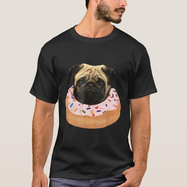 Camisa de Cachorro Pug de Donut Fofa Sobremesa Doc (Frente)