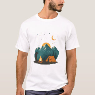 Camisa de caminhada noturna com fogueira em acampa