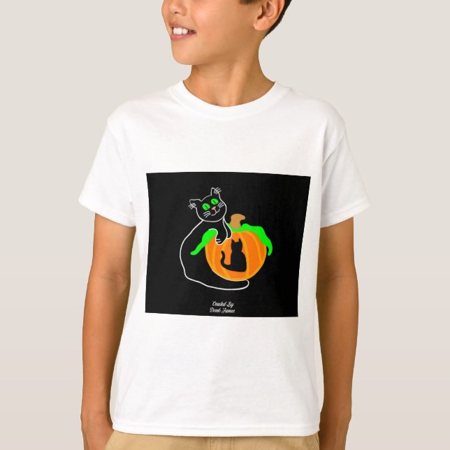 Camisa de Camisa Básica Branca de Pumpkin Gato Neg (Frente)