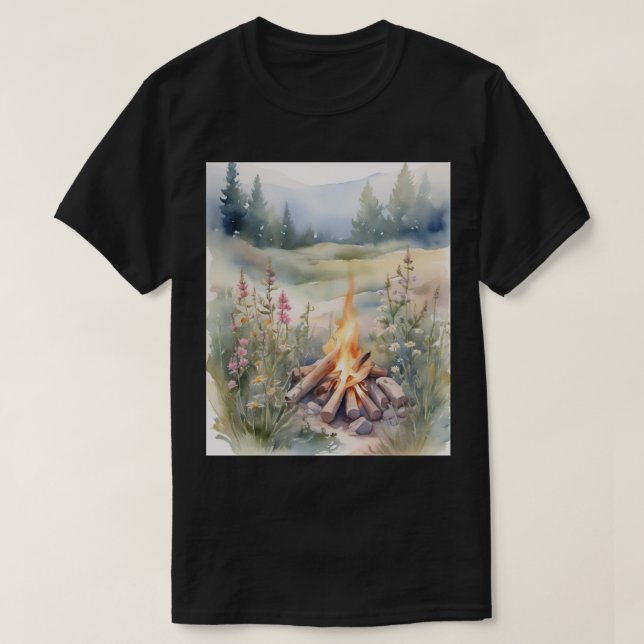 Camisa de Camping Botânico de Fogueira de Flor Sil (Frente do Design)