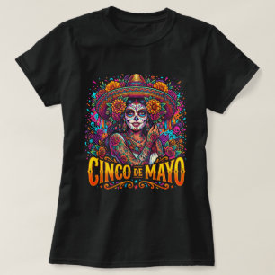 Camisa de Caveira de Açúcar do Cinco de Maio para