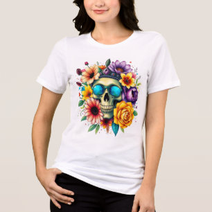 Camisa de Caveira Floral Caveira de Esqueleto Fl