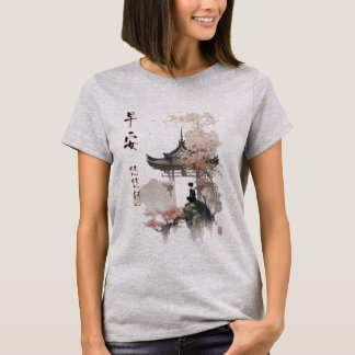 Camisa de Cena de Aquarela Japonesa Feminina