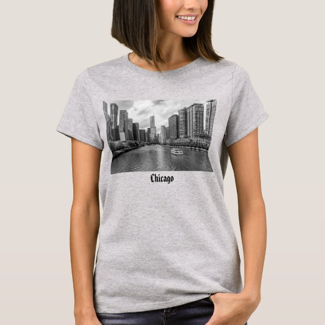 Camisa De Cinza De Chicago River E Trump Tower (Frente)
