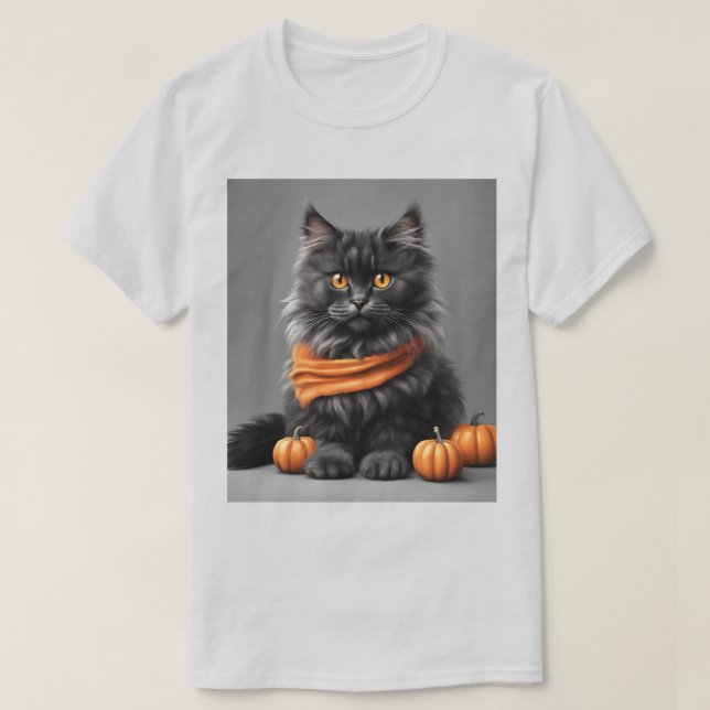 Camisa de Cinza Fluffy Halloween Cat Ash (Frente do Design)
