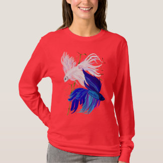 Camisa de combate Siamese branca azul dos peixes