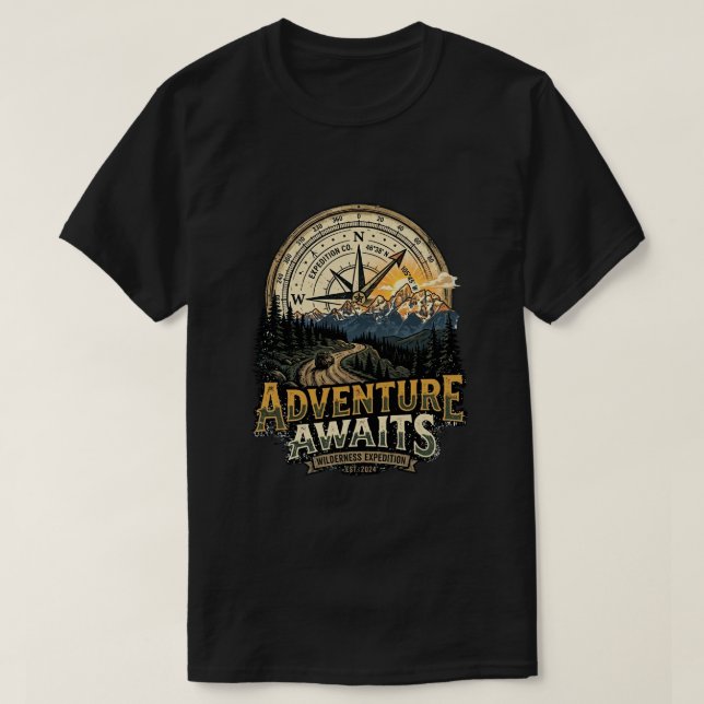 Camisa de Compasso de Aventura de Camping ao Ar Li (Frente do Design)