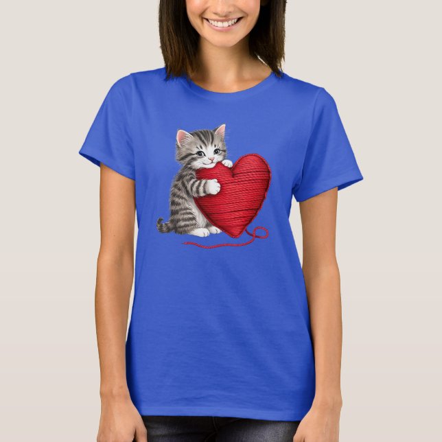 Camisa de Coração de Gatinhos, Gato Bonito com Cor (Frente)