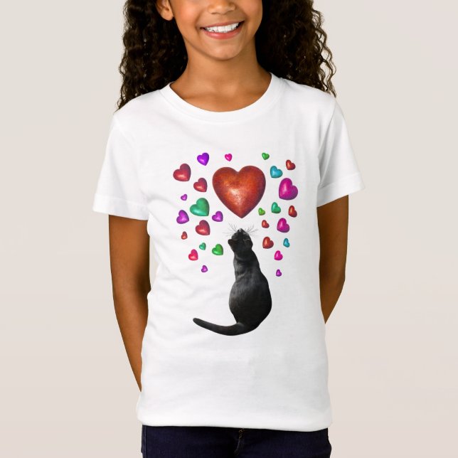 Camisa de Coração de Gato Negro (Frente)