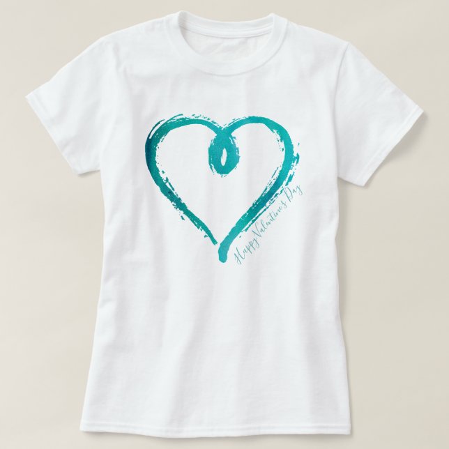 Camisa De Coração Desenhada De Mão Teal (Frente do Design)