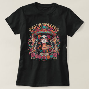 Camisa de Crânio de Açúcar do Cinco de Maio para M