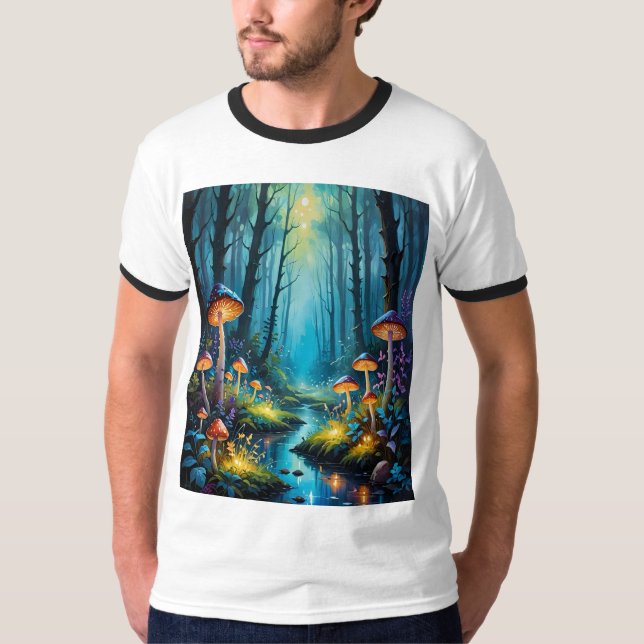 Camisa de Creek de Cogumelo Brilhante em Floresta  (Frente)