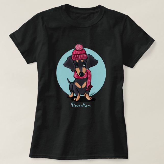 Camisa de Dachshund Preto e Castanho (Frente do Design)