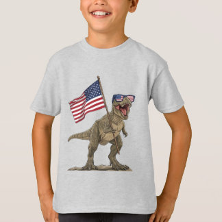 Camisa de desenho animado infantil T-Rex da bandei