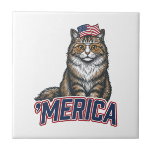 Camisa de Desenho de Gato Patriótico Merica Vintag