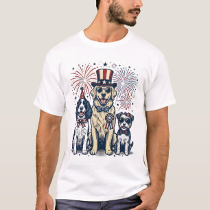 Camisa de Desenho de Gravura Vintage Trio de Cães 
