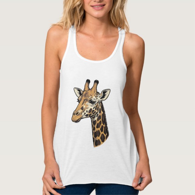 Camisa de desenho de retrato de girafa com gravaçã (Frente)