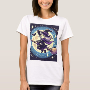 Camisa de Design de bruxa no céu noturno estrelado