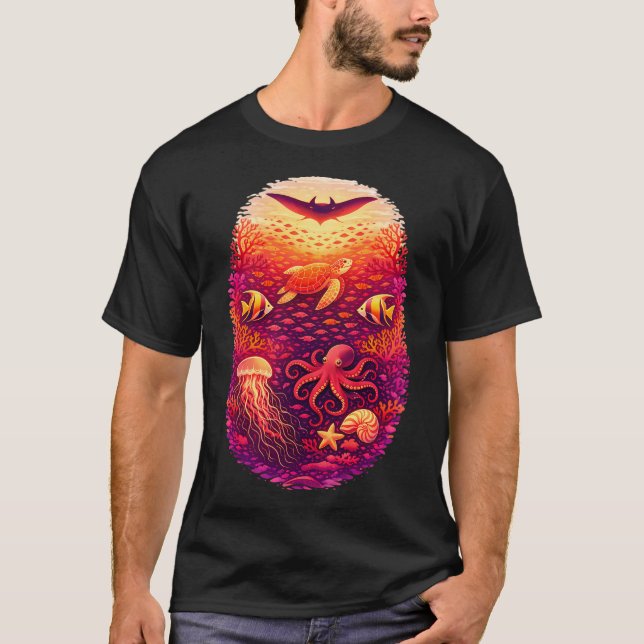 Camisa de Design de Recife do Pôr do Sol Tropical (Frente)