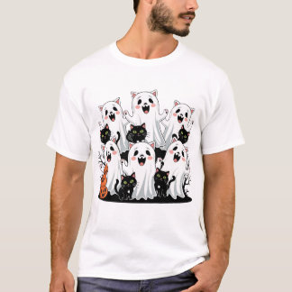 Camisa de Dia das Bruxas Spooky com Fantasmas, Gat