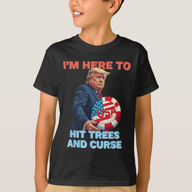 Camisa de Disc Golf Engraçada Bate Árvores e Xinga (Frente)