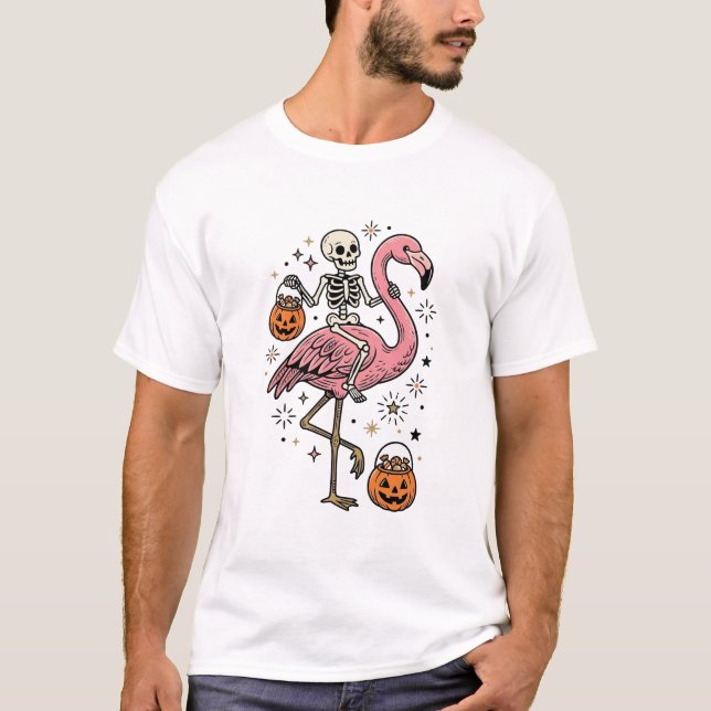 Camisa de Doce de Halloween de Flamingo Montado em (Frente)
