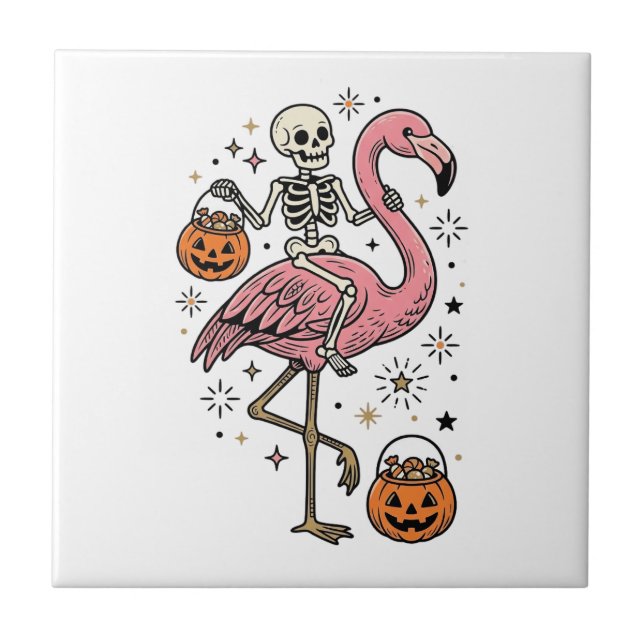 Camisa de Doce de Halloween de Flamingo Montado em (Frente)