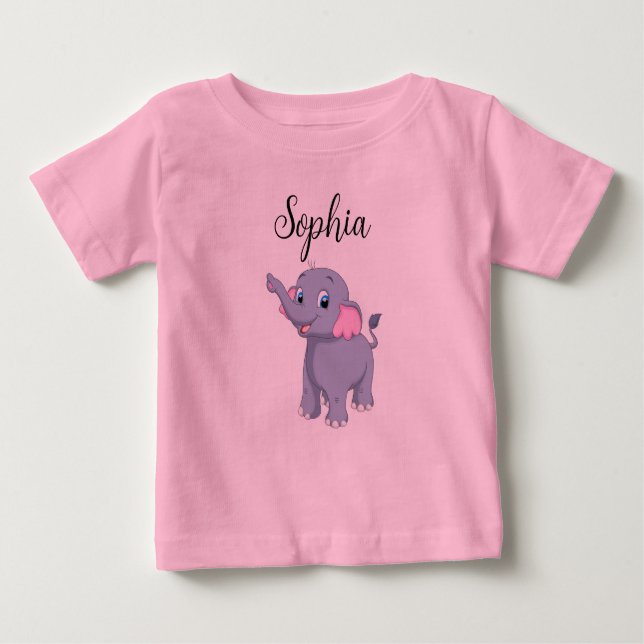 Camisa de elefante para bebês com nome editável (Frente)