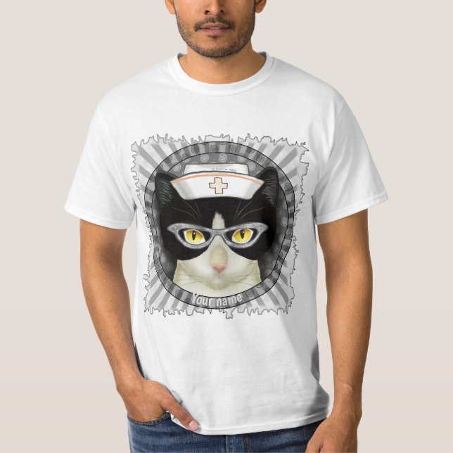 Camisa de Enfermeira com Gato Tuxedo (Frente)