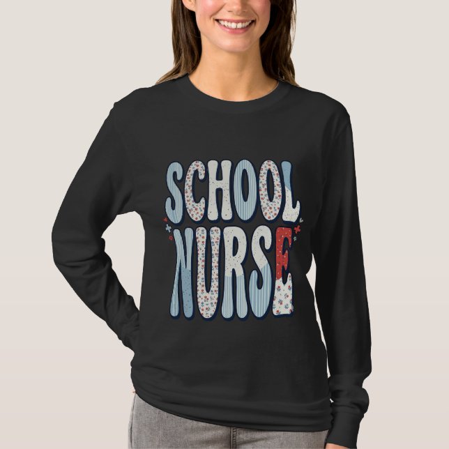 Camisa de Enfermeira Escolar com Tipografia Floral (Frente)
