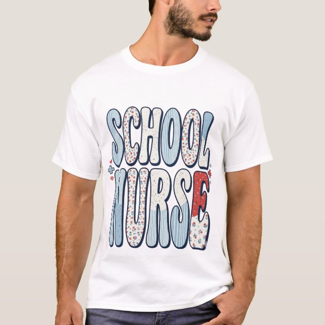 Camisa de Enfermeira Escolar com Tipografia Floral (Frente)