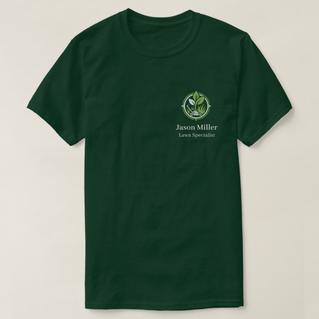 Camisa de equipe de cuidados com o gramado editáve (Frente do Design)