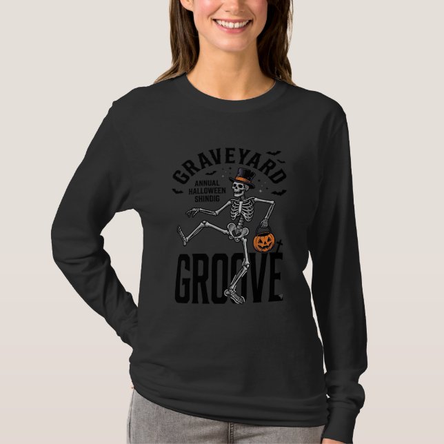 Camisa de Esqueleto Dançante com Arte de Halloween (Frente)