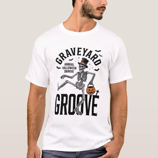 Camisa de Esqueleto Dançante com Arte de Halloween (Frente)