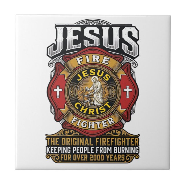 Camisa de Fé Cristã Vintage Bombeiro Jesus (Frente)