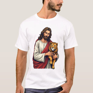 Camisa de Fé Gravada Leão e Cordeiro Jesus 2
