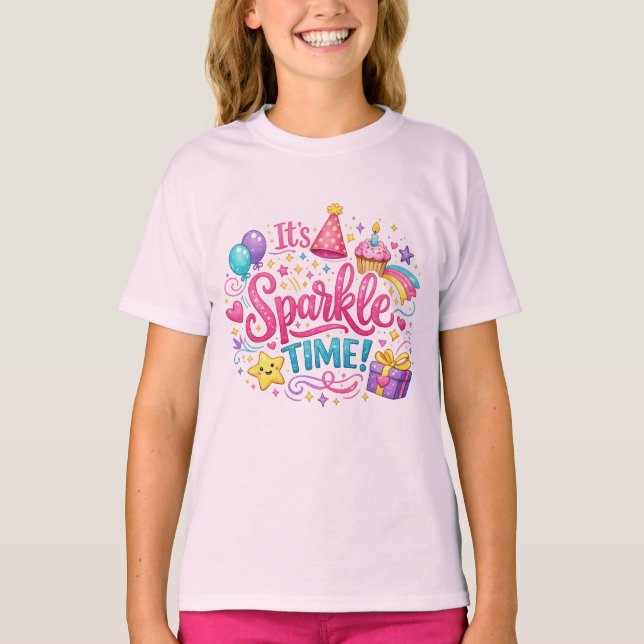 Camisa de festa de aniversário de meninas com bril (Frente)