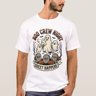 Camisa de festa de folha de tripulação Boo do Hall