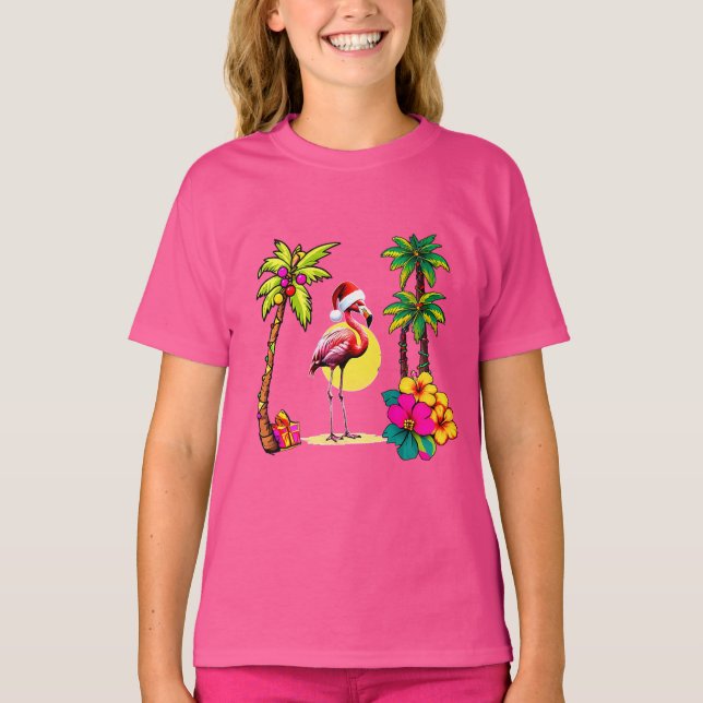Camisa de Flamingo Tropical Festiva para Meninas (Frente)