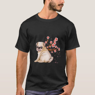 Camisa de Flor de Cerejeira Sakura Japonesa Pug Do