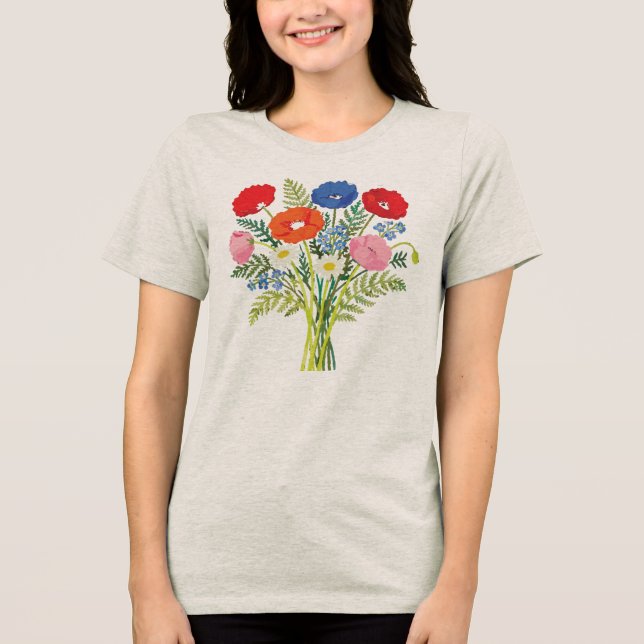 Camisa de flores silvestres rústicas Poppy e Daisy (Frente)