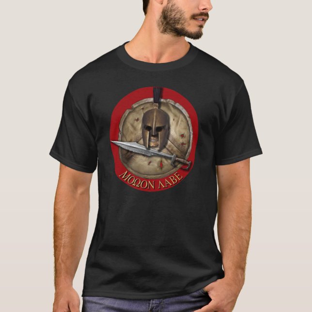 Camisa de fundo vermelho Molon Labe do Capacete Es (Frente)