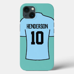 Camisa de futebol em azul claro com nome e número