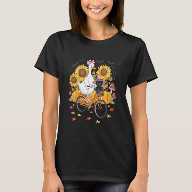 Camisa de Ganso Gato Abóbora Bicicleta Outono Hall (Frente)