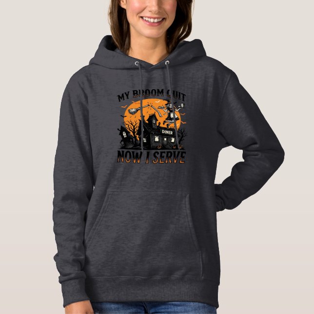 Camisa de garçonete de Halloween Vassoura Quebrou  (Frente)