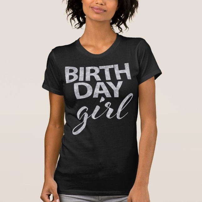 Camisa de Garota de Aniversário com Glitter Silver (Frente)