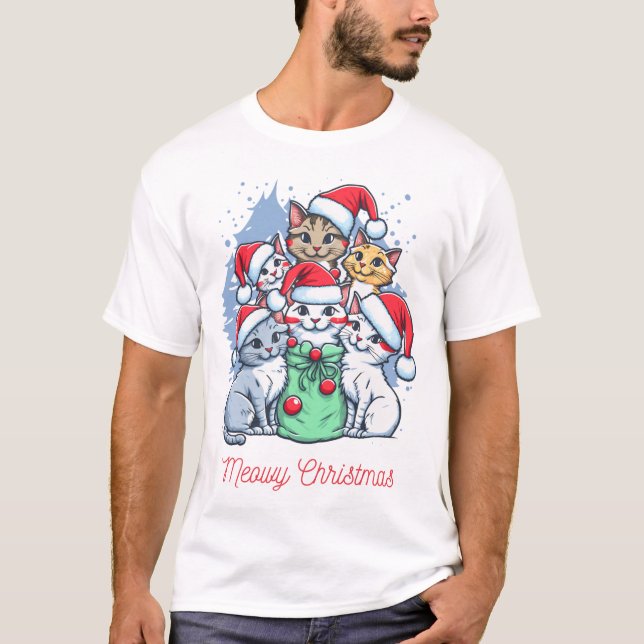 Camisa De Gato De Feliz Natal,Feriado Festivo E Fo (Frente)