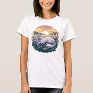 Camisa De Gato Floral, T-Camisa De Gato E Sobremes